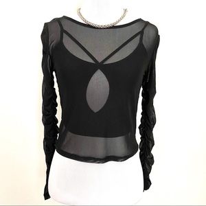 Trendy Mesh Ruffled Sleeve Detail Crop top